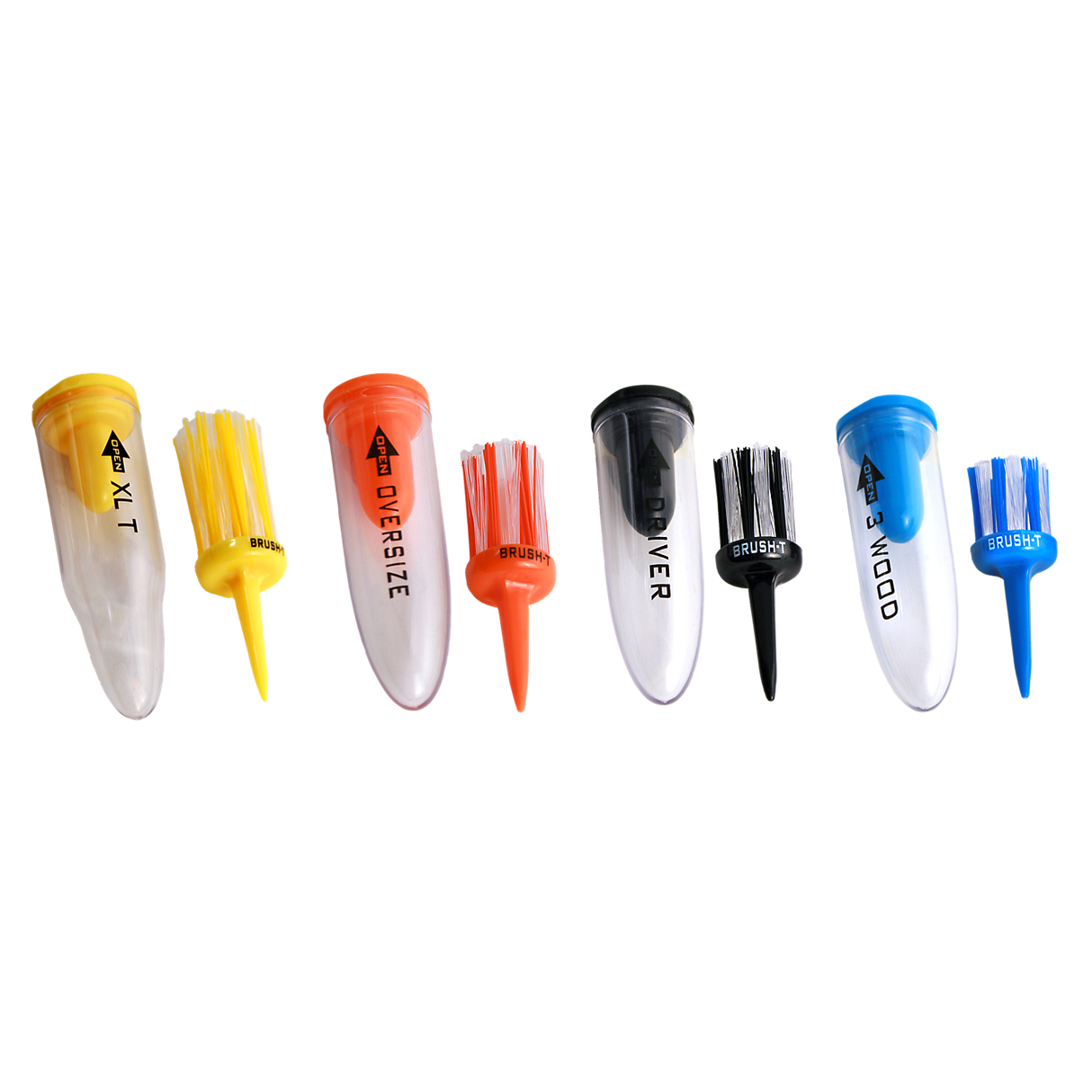 Pack Combo Brush‑T Golf 4 (3 Madera, Driver, Oversize, XL) - Tee de Cerdas Nylon